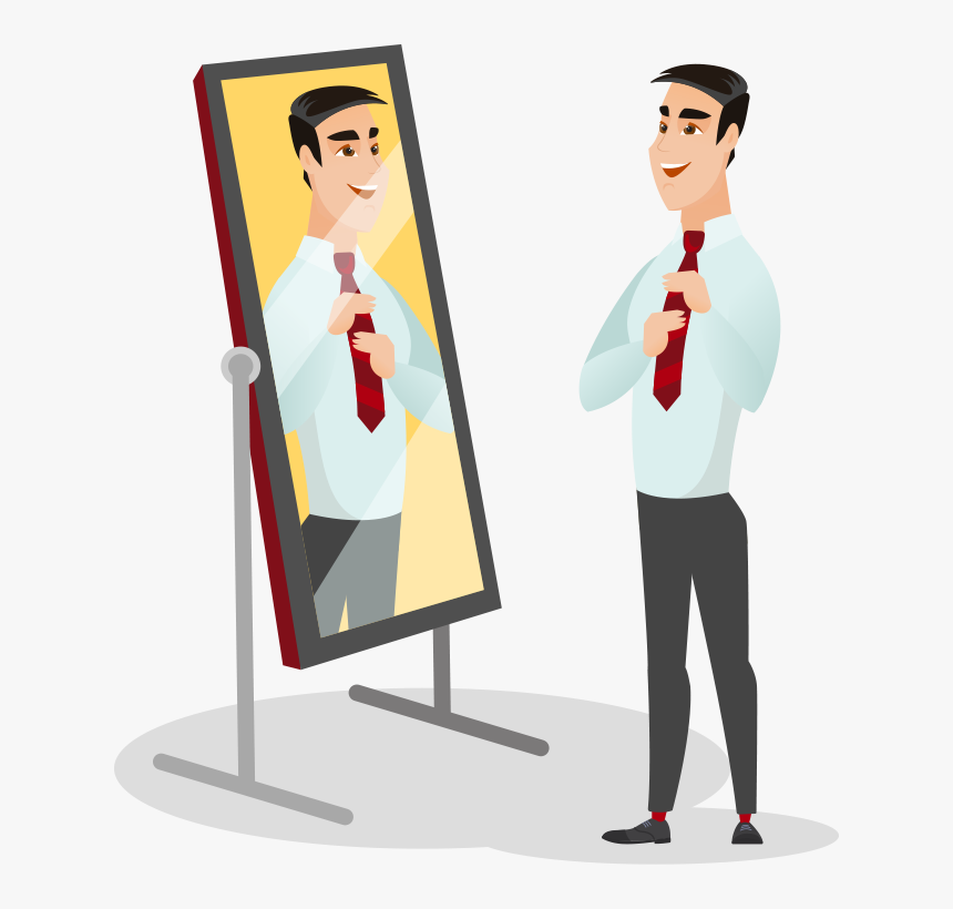 Man Looking In Mirror Illistration - Cartoon Looking In Mirror, HD Png Download, Free Download