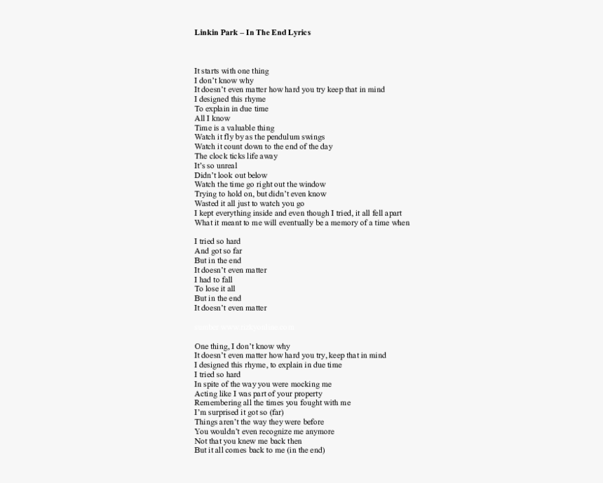 End Lyrics Linkin Park, HD Png Download, Free Download