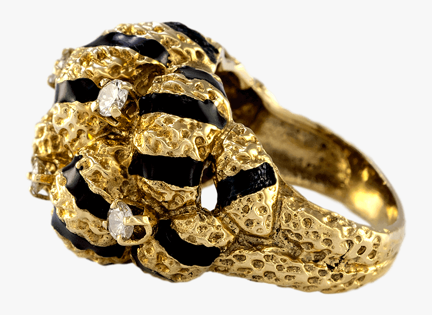 14k Yellow Gold Nugget Diamond And Enamel Ring - Engagement Ring, HD Png Download, Free Download