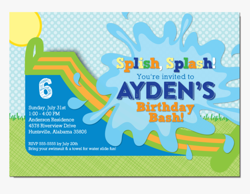 Water Slide New - Water Birthday Party Invites, HD Png Download, Free Download