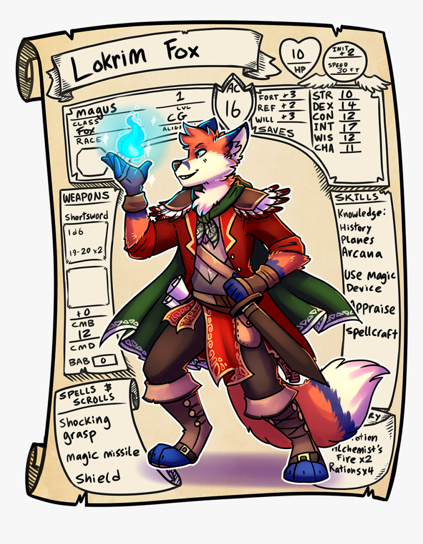 Rpg Character Sheet- Lokrim Fox - Cartoon, HD Png Download, Free Download