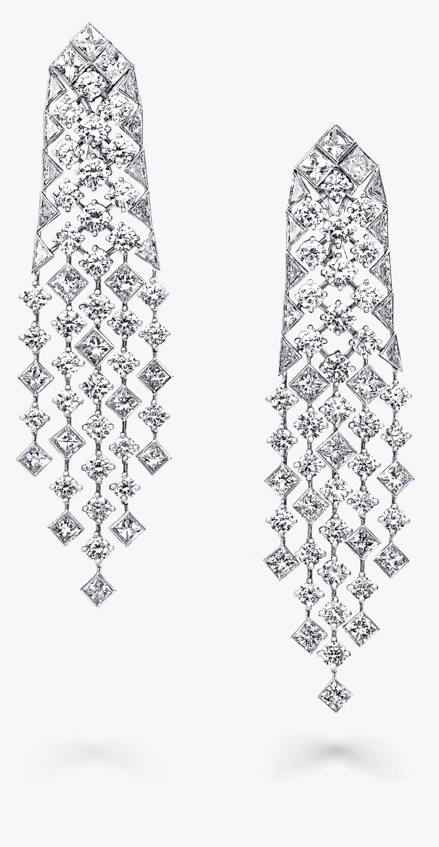 A Pair Of Graff Snowfall Earrings Featuring Baguette - Graff Diamond Chandelier Earrings, HD Png Download, Free Download