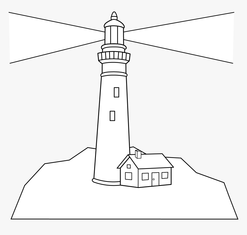 Colorable Lighthouse Scene Free - Clipart Lighthouse Black And White, HD Png Download, Free Download