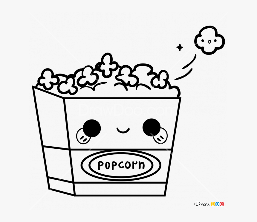 Popcorn Drawing Kawaii For Free Download - Kawaii Popcorn Coloring Page, HD Png Download, Free Download