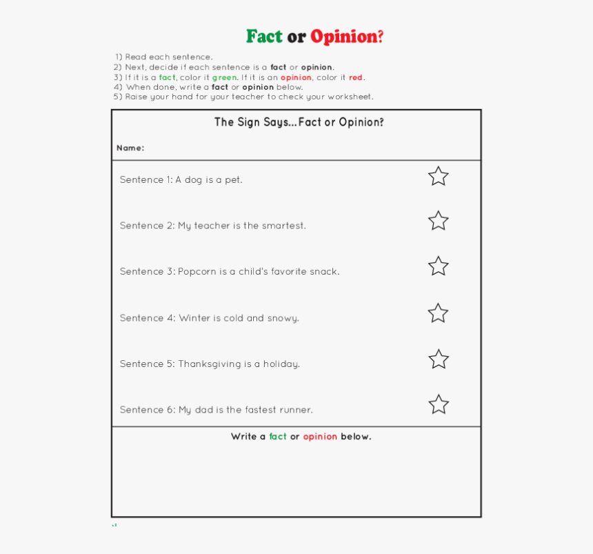 Read The Sign - Fact Or Opinion Worksheet Castle, HD Png Download, Free Download