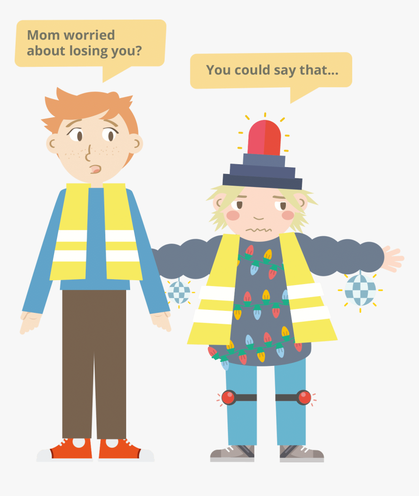 A Drawing Of Two Kids, One In A High-vis Vest And The - Cartoon, HD Png Download, Free Download