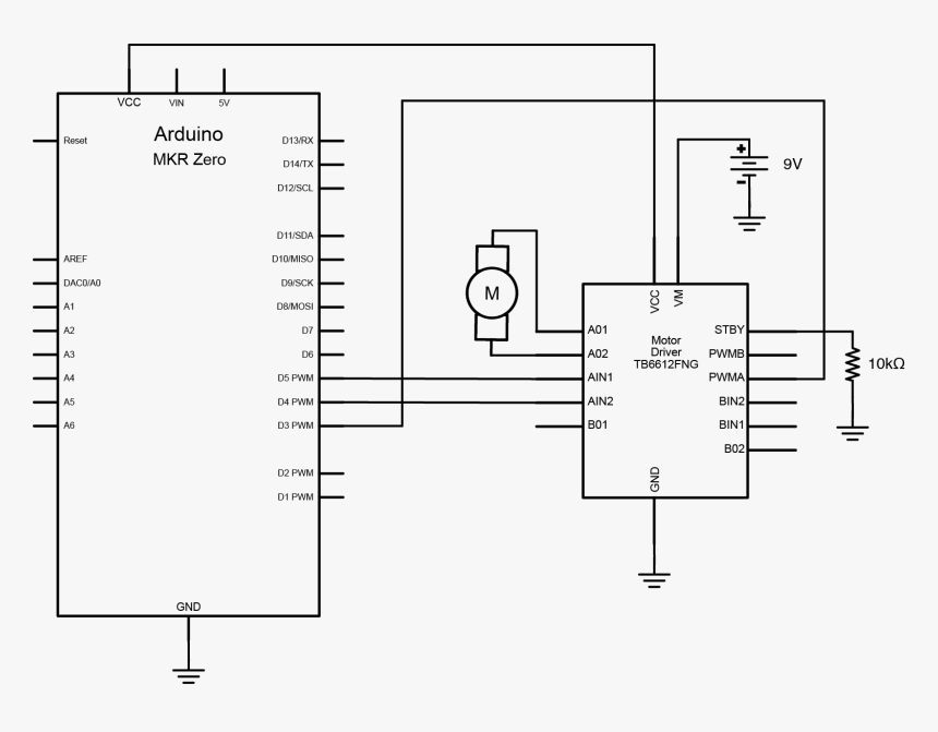 Schematic Of A Tb6612 H-bridge Controlling A Dc Motor - H Bridge Arduino Schematic, HD Png Download, Free Download