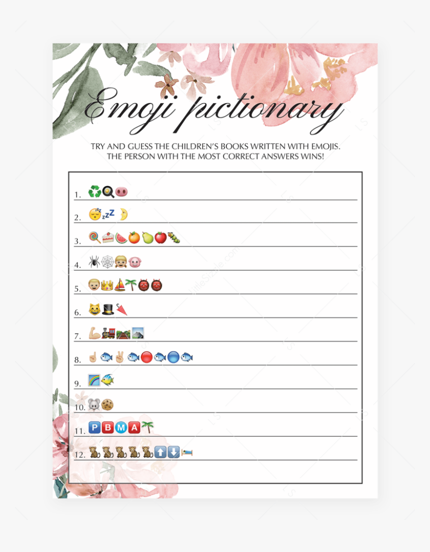 Emoji Pictionary Baby Shower Game For Zoom Printable Fillable PDF 