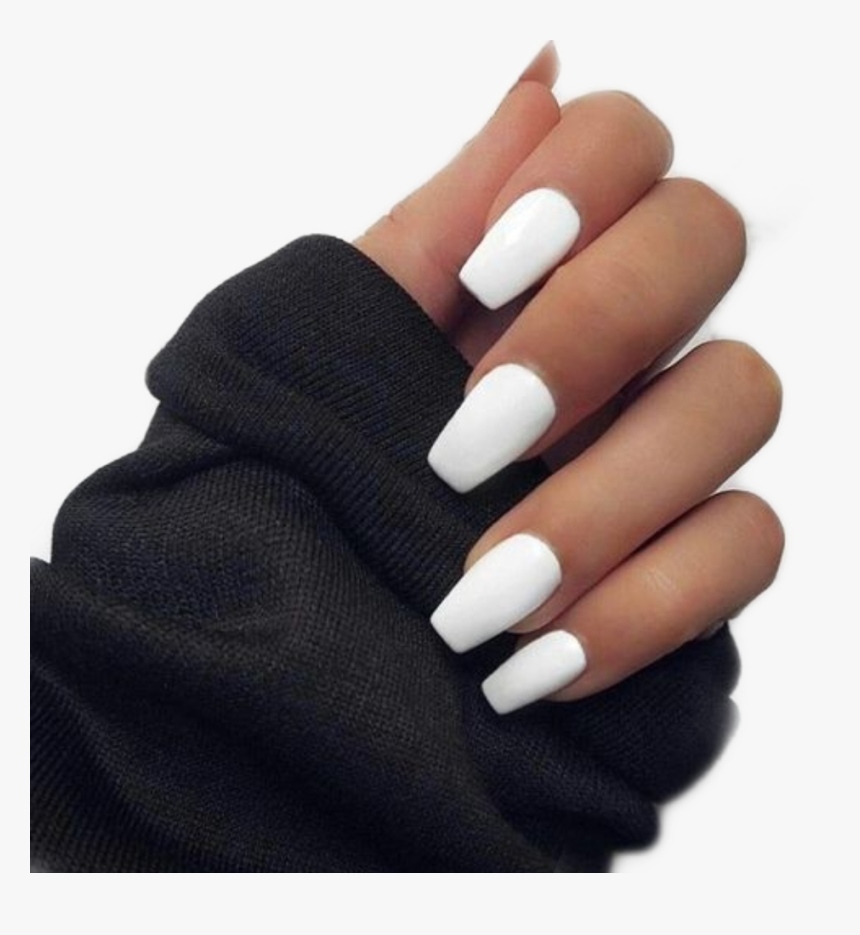 #nails #white #black #pngs #png #sticker #stickers - Short Coffin White Acrylic Nails, Transparent Png, Free Download