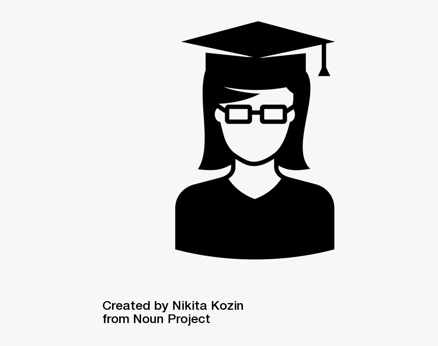 Stylized Icon Of Graduate With Long Hair And Glasses - College Graduate Student Black And White Cartoon, HD Png Download, Free Download