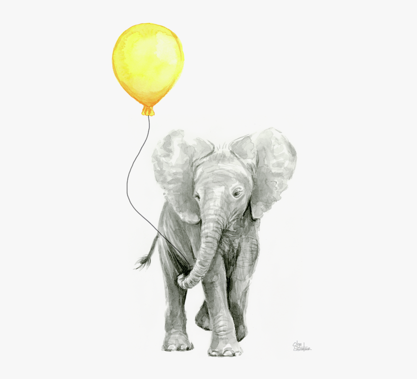 Watercolor Elephant With Balloon, HD Png Download, Free Download