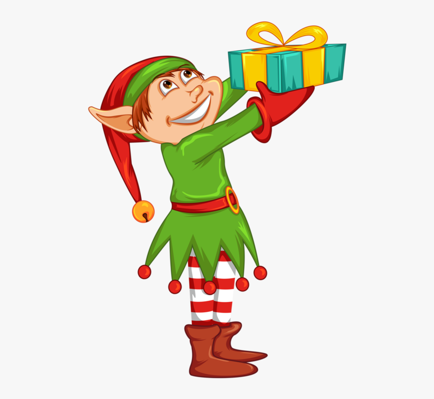 Transparent Cute Cartoon Christmas Elf With Gift For, HD Png Download, Free Download