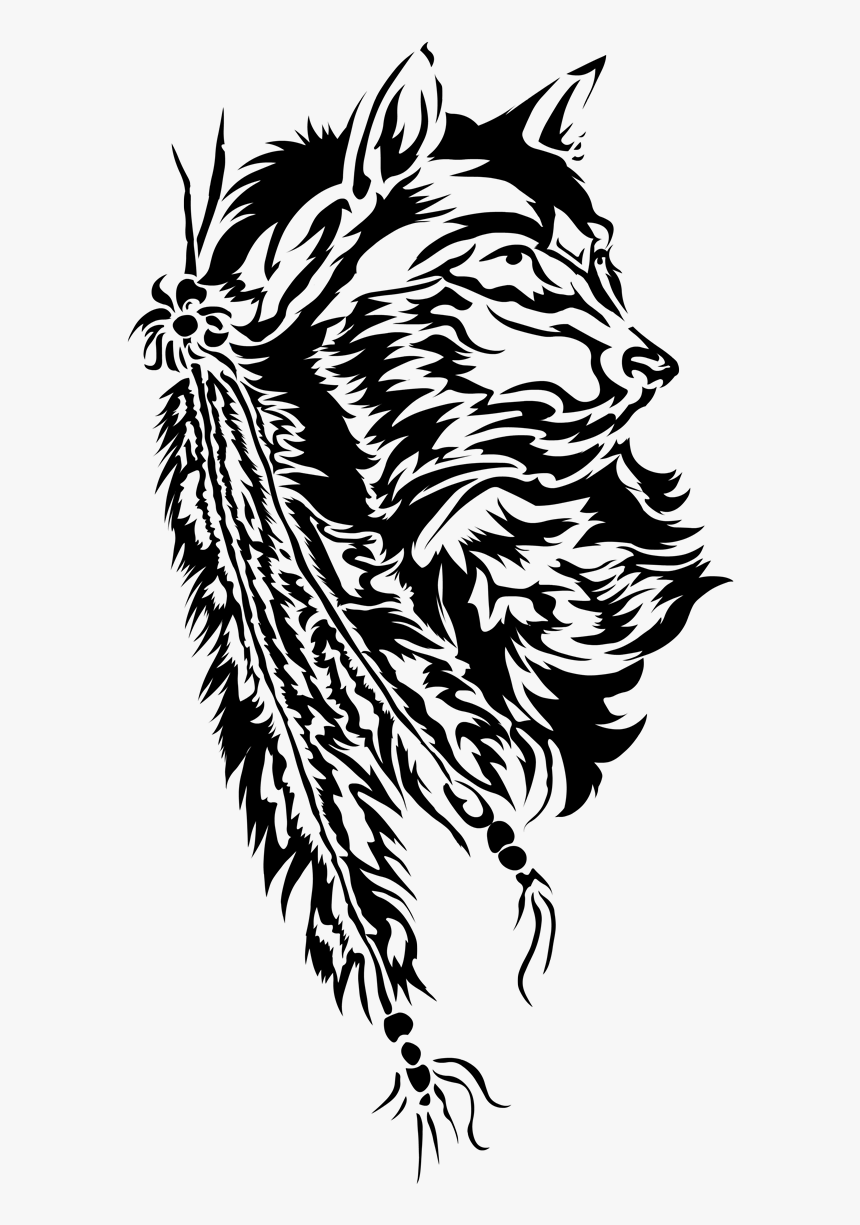 Tribal Wolf And Feathers By Starlightsmarti-d6u8p13 - Tribal Wolf Clipart Black And White, HD Png Download, Free Download