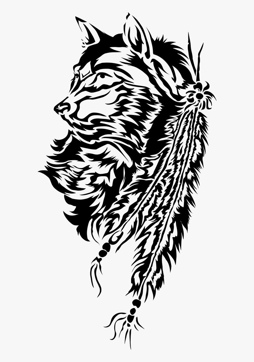 083527 Tribal Wolf And Feathers By Starlightsmarti-d6u8p13 - Tribal Cat Wolf Transparent, HD Png Download, Free Download