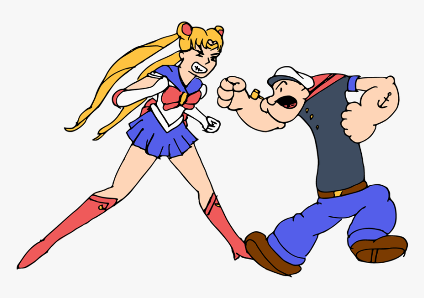 Sailor Moon Vs Popeye The Sailorman Fighter - Cartoon, HD Png Download, Free Download