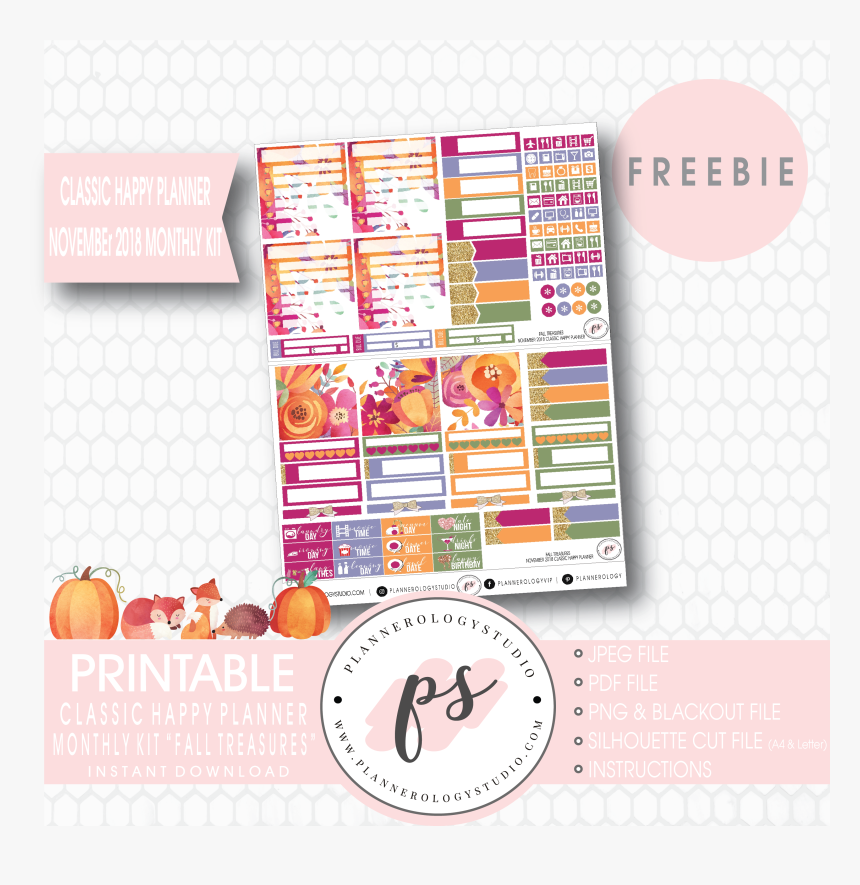 Fall Treasures Classic Happy Planner November 2018 - Printable Freebie Weekly Happy Planner, HD Png Download, Free Download