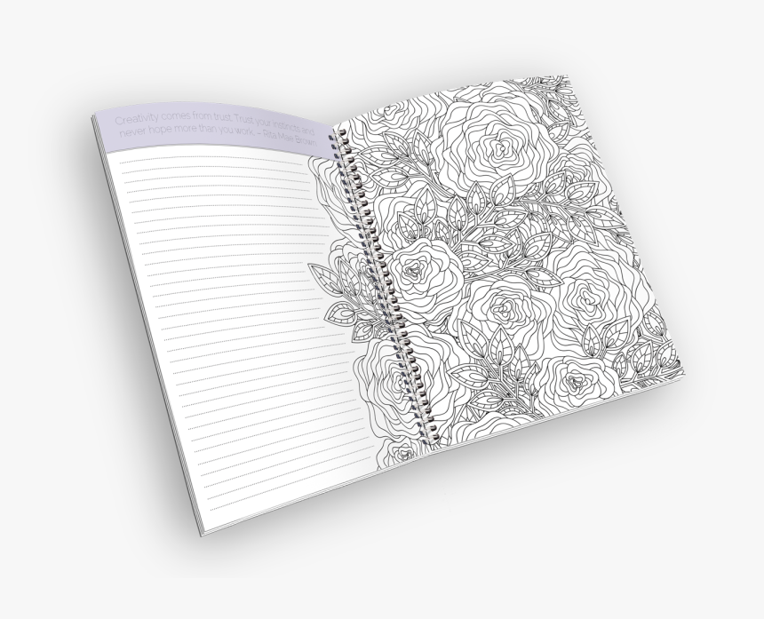 Open Spiral-bound Coloring Journal With A Rose Outline - Book, HD Png Download, Free Download