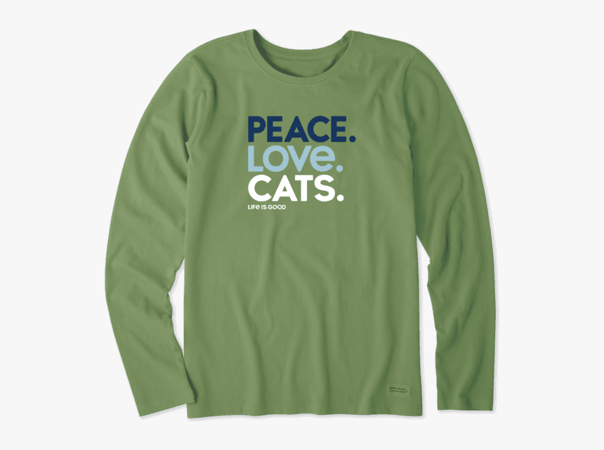 Women"s Peace Love Cats Long Sleeve Crusher Tee - Long-sleeved T-shirt, HD Png Download, Free Download