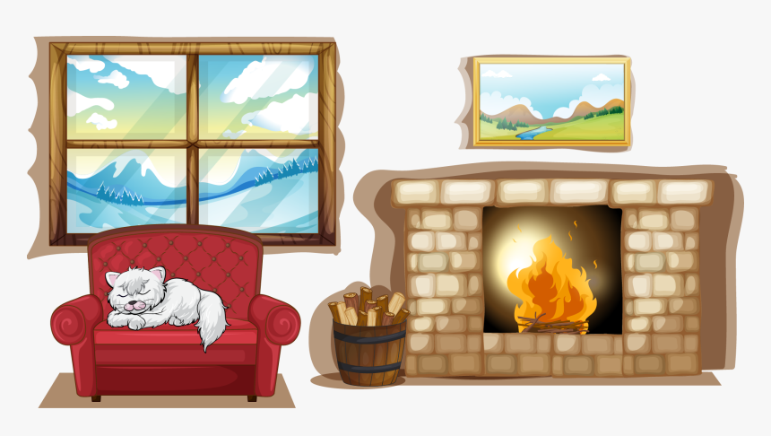 Fireplace Clipart Chimenea - Living Room Fireplace Clipart, HD Png Download, Free Download