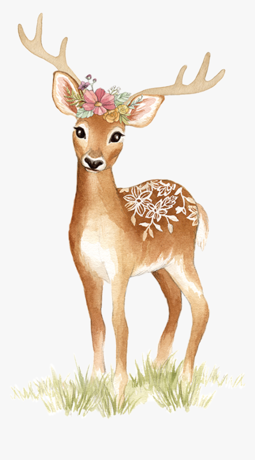 #watercolor #deer #doe #fawn #tattoo #floral #flowers - Reh Zeichnen Weihnachten, HD Png Download, Free Download