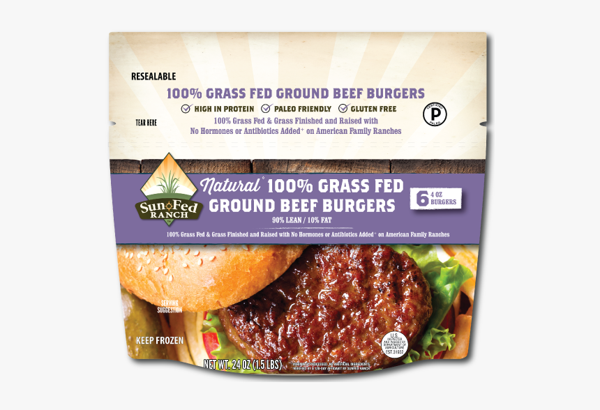 Frozen Natural Grass Fed Ground Beef Burgers 90/10 - Convenience Food, HD Png Download, Free Download