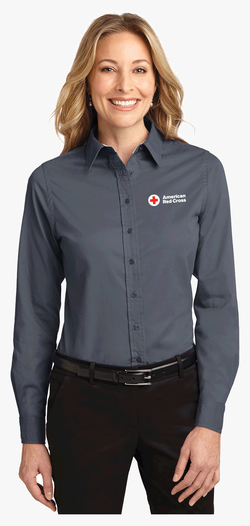 Women"s Button Up Oxford Dress Shirt With American - Port Authority Steel Grey, HD Png Download, Free Download