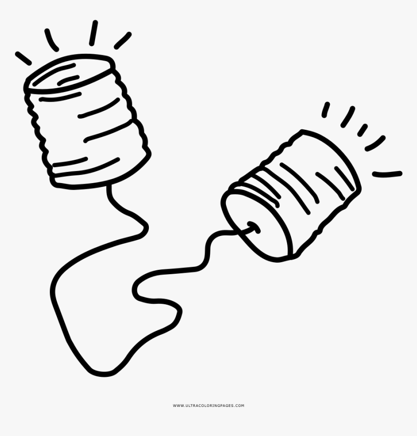 Tin Can Phone Coloring Page - Tin Can Communication Drawing, HD Png Download, Free Download