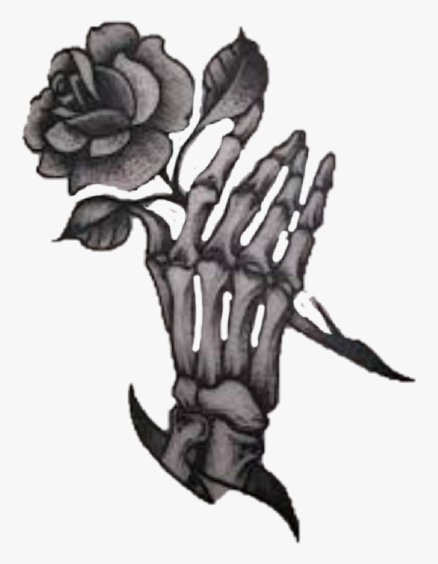 Rose Tattoo Skeleton Hand Blackandwhite Sketch Hd Png Download Kindpng