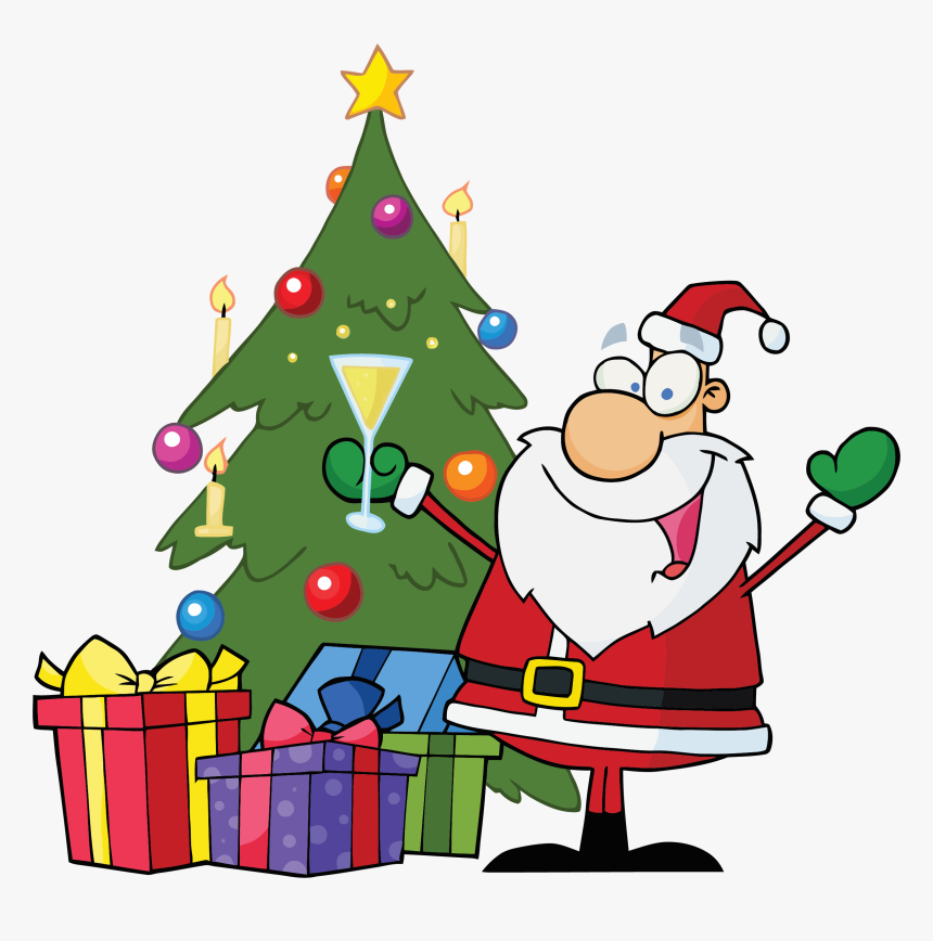 Christmas Gift Tree Cartoon Santa Claus Clipart Clipartly - Christmas Tree Images Cartoon, HD Png Download, Free Download