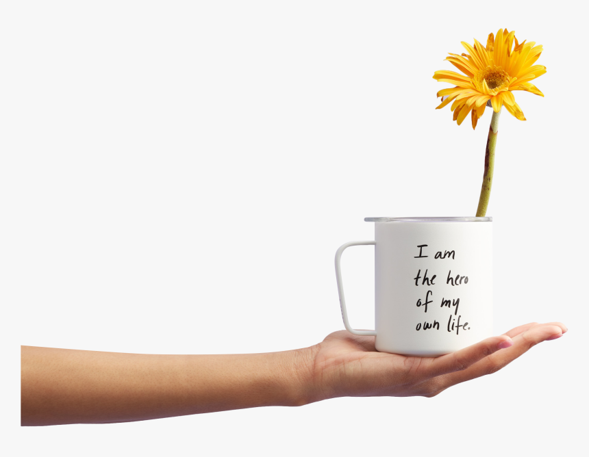 Girl Holding Mug With Flower In Hand - Gerbera, HD Png Download, Free Download