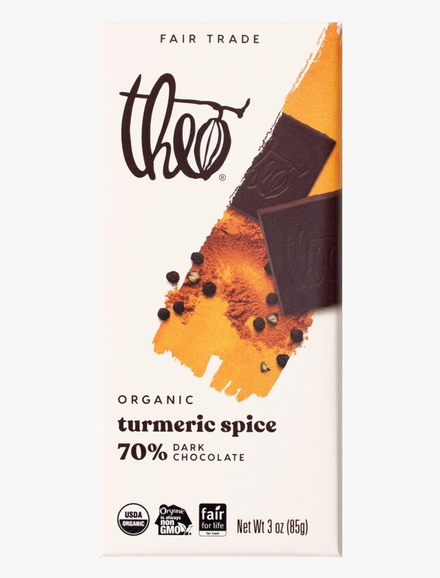 Theo Turmeric Spice 70% Dark Chocolate Bar, 3 Oz - Theo Chocolate, HD Png Download, Free Download