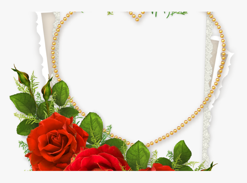 Heart Shaped Photo Frame With Doves And Red Roses Crafts - Wedding Heart Frame Png, Transparent Png, Free Download