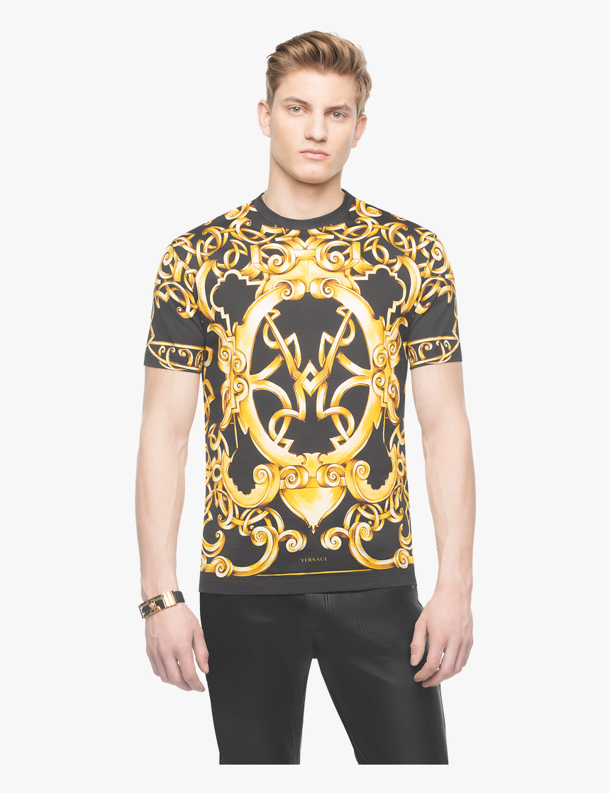 Versace Heritage Barocco Cotton T Shirt For Men - Versace Black White Gold Men T Shirt, HD Png Download, Free Download