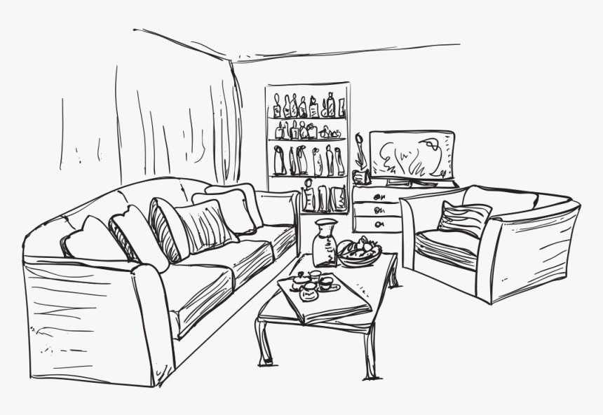 Clip Art House Sketches - Living Room Line Art, HD Png Download, Free Download