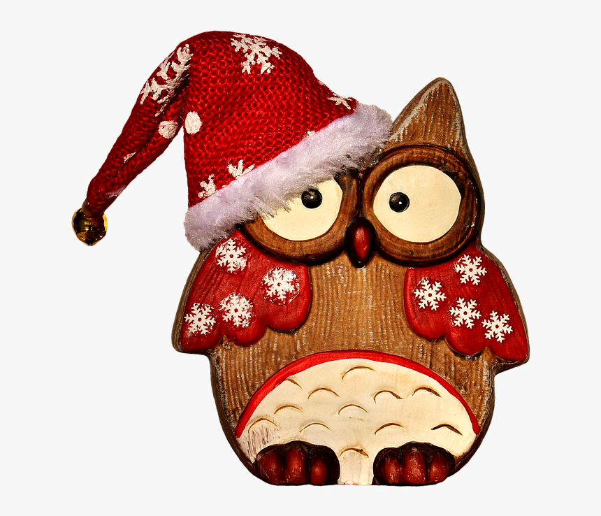 Owl, Figure, Wood, Christmas, Santa Hat, Cute, Snow - Chouette De Noel En Bois, HD Png Download, Free Download
