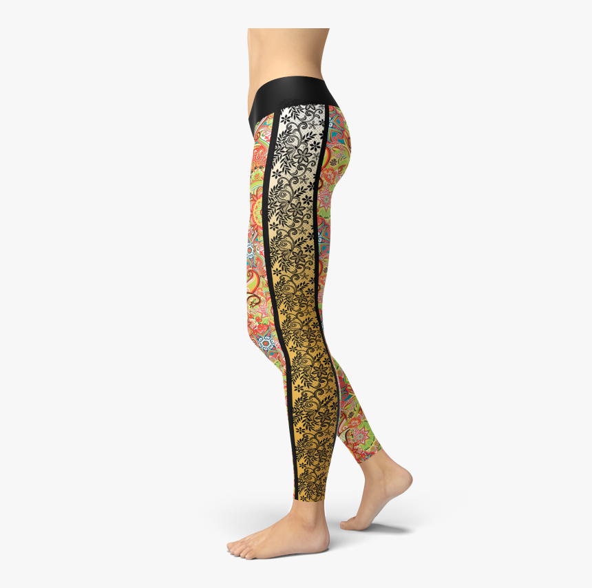 Striped Colourful Mandala Leggings Floral Design Gym - Yoga Pants, HD Png Download, Free Download