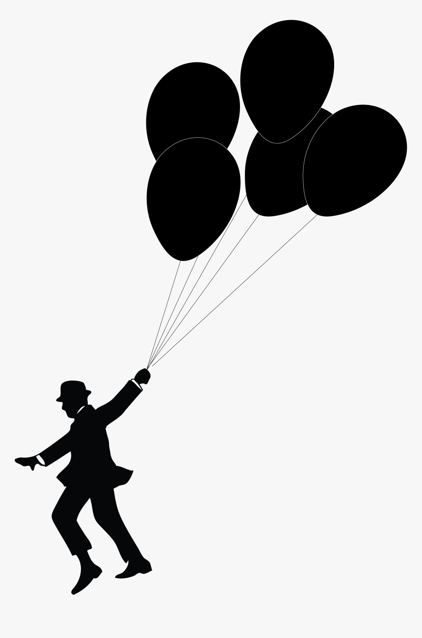 Balloon Silhouette Black And White Child Clip Art - Man Holding Balloons Silhouette, HD Png Download, Free Download