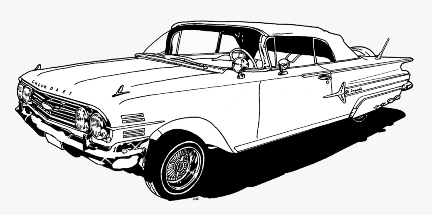Chevrolet Impala Car Lowrider Coloring Book - Lowrider Black And White, HD Png Download, Free Download
