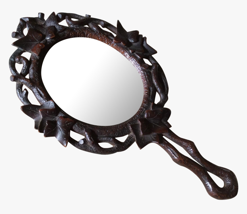 Antique German Black Forest Carved Wood Hand Mirror, - Picture Frame, HD Png Download, Free Download