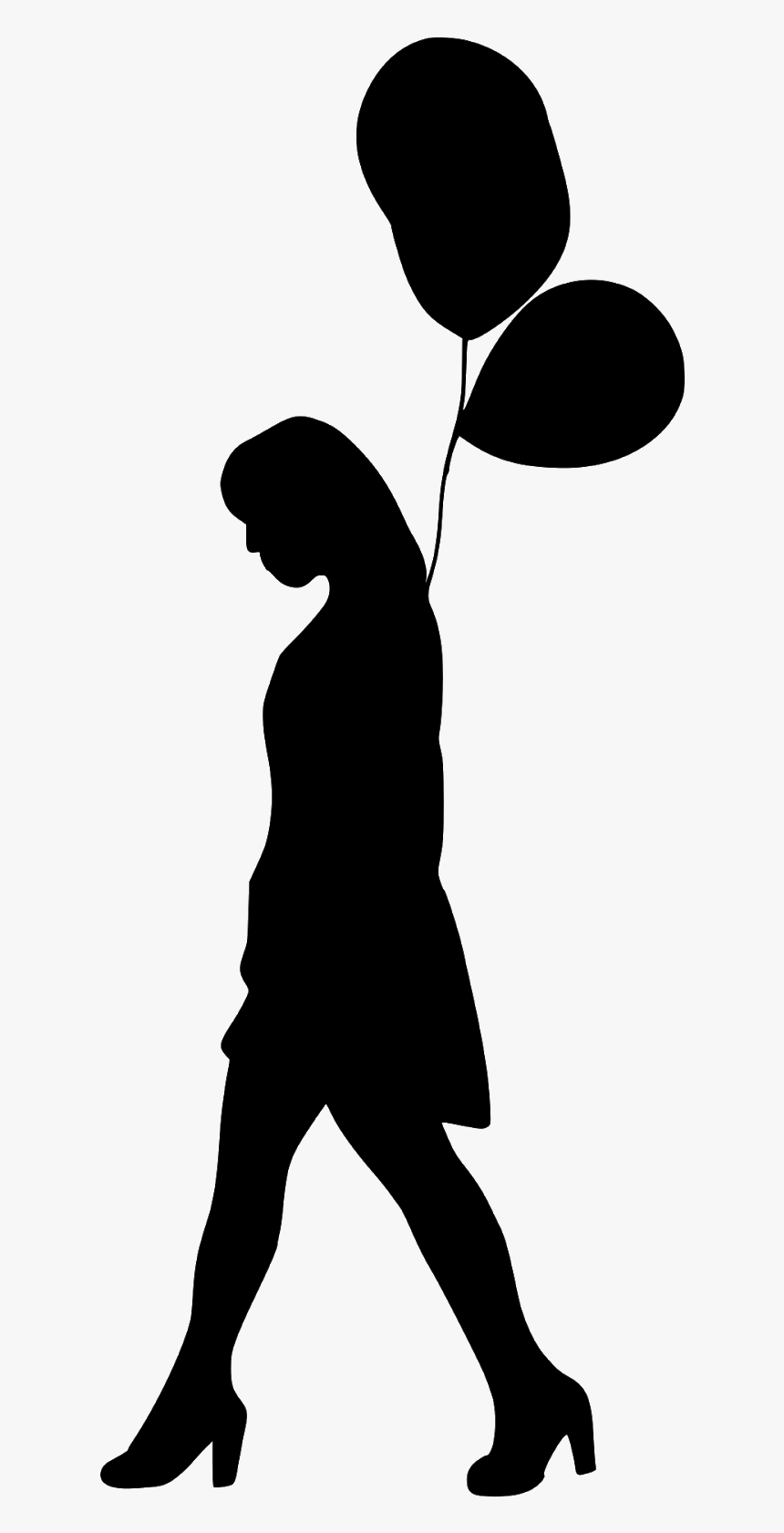 Woman, Balloon, Silhouette, Walking, Anonymous, Hand, - Silueta De Mujer Con Globos Png, Transparent Png, Free Download
