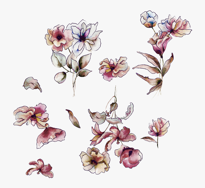 Flores, Dibujo, Acuarela, Textiles, Textil, Diseño - Dibujos De Flores Png, Transparent Png, Free Download