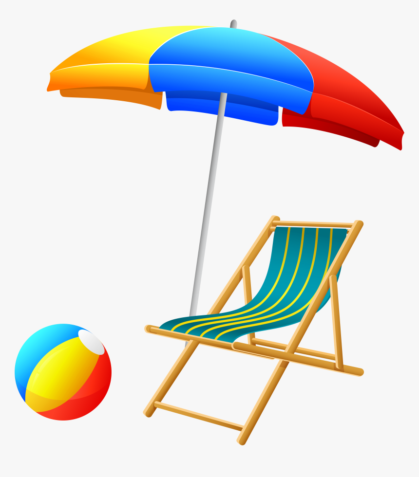 Beach Umbrella With Chair And Ball Png Clip Art Transparent