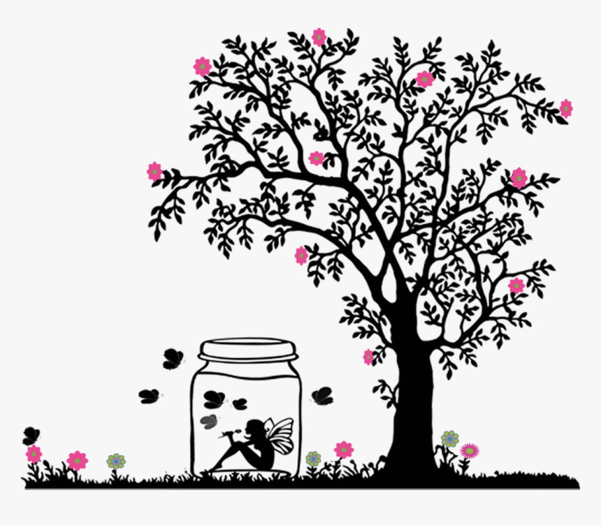 Diseño, Tarro, Árbol, Dibujo, Animación, Flor, Árbol, - Tree Silhouette With Swing, HD Png Download, Free Download