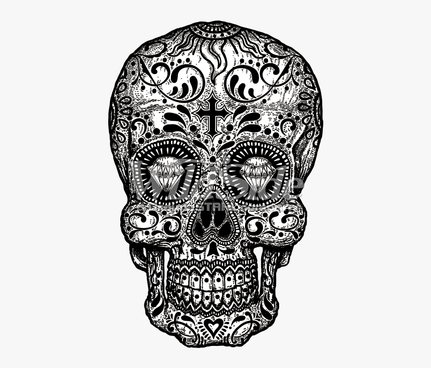 Clip Art Skull Black And White - Sugar Skull Black And White, HD Png Download, Free Download