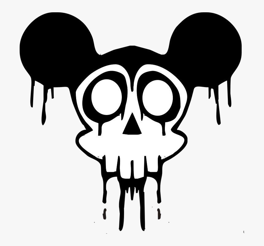 Cartoon,clip Art,bone,line Design - Cartoon Mickey Mouse Skull, HD Png Download, Free Download