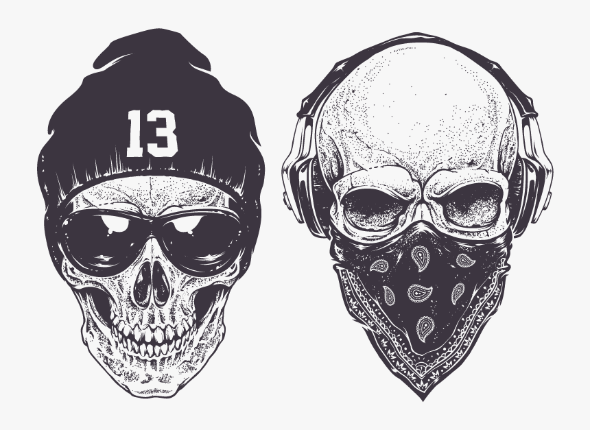 Skull Gangster Vector Rap Gangsta Drawing Clipart - Gangster Skull Png, Transparent Png, Free Download