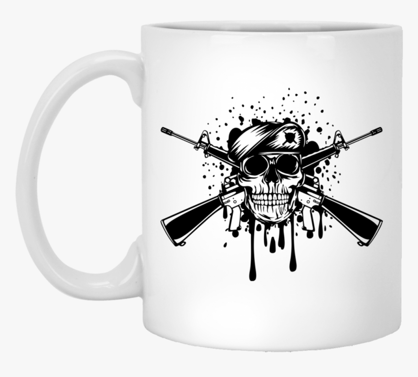 Skull In Beret, Crossed Gun Machins Mugs Xp8434 - Skull, HD Png Download, Free Download