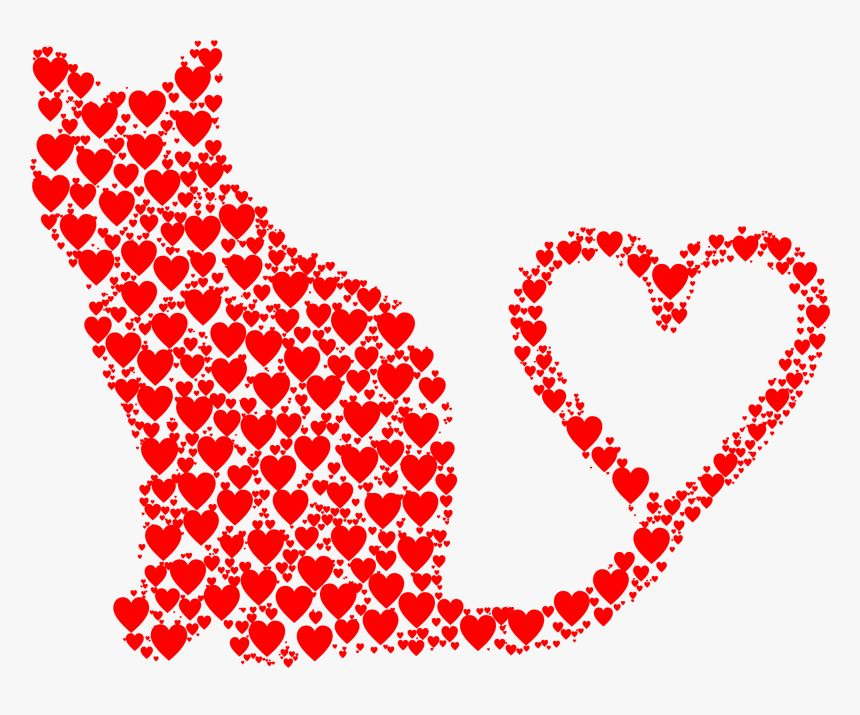 Cat 2 Silhouette Heart Tail Hearts Clip Art Line Of - Cat Clip Art Heart, HD Png Download, Free Download