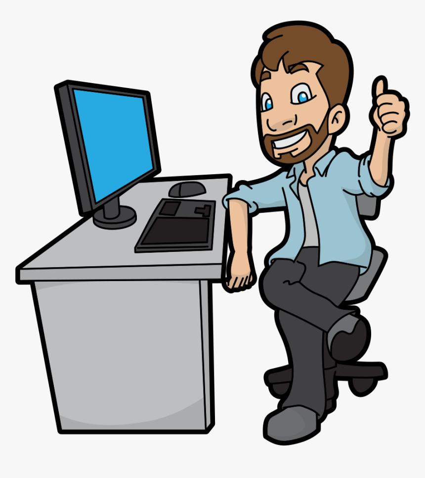 Cartoon Man At Computer, HD Png Download, Free Download