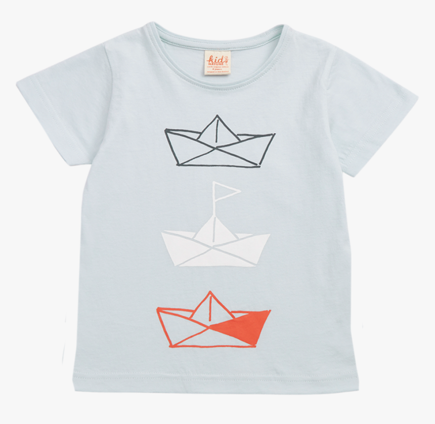 Printed T-shirt In Illusion Blue Paper Boat Print, - Triangle, HD Png Download, Free Download